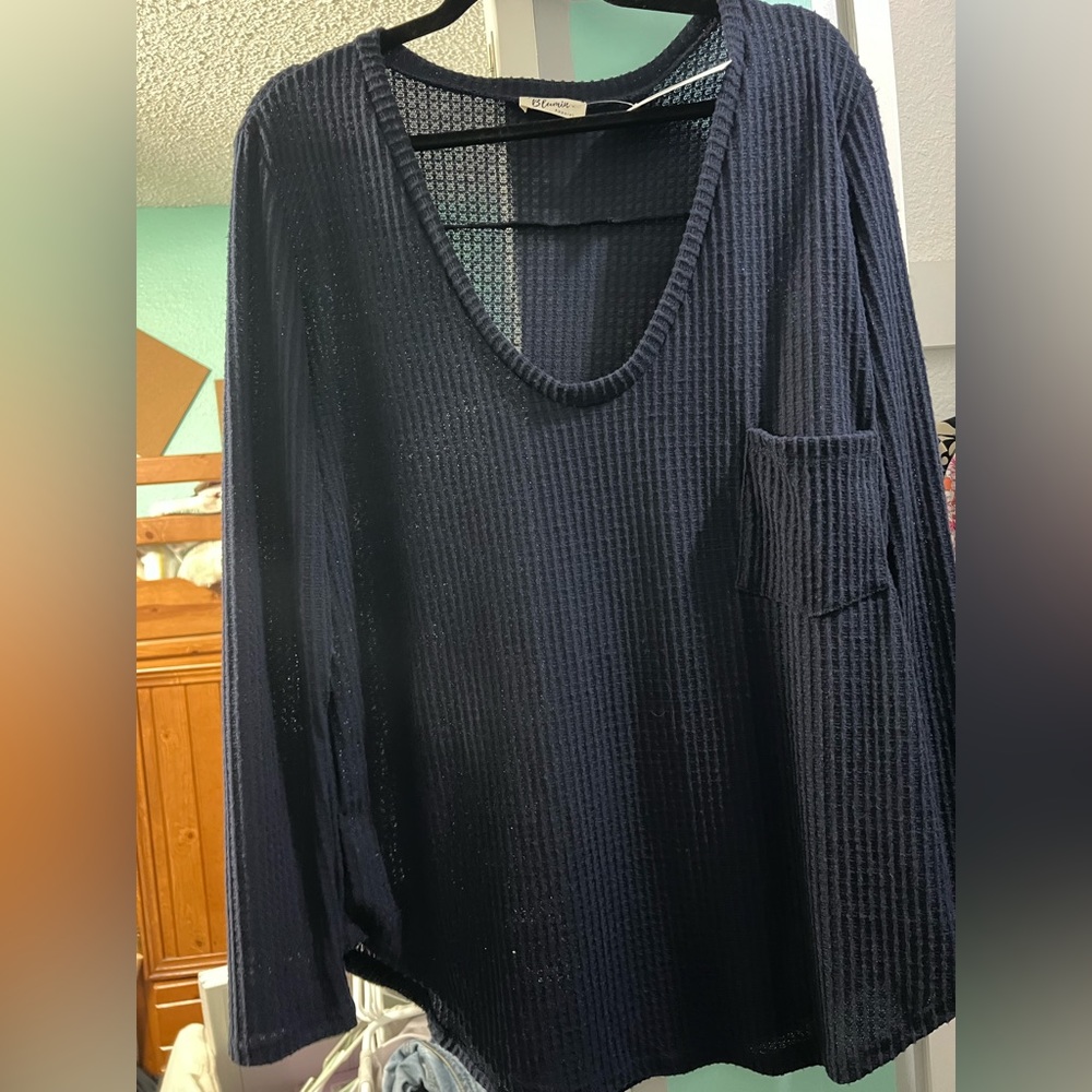 Navy Waffle knot long sleeve top